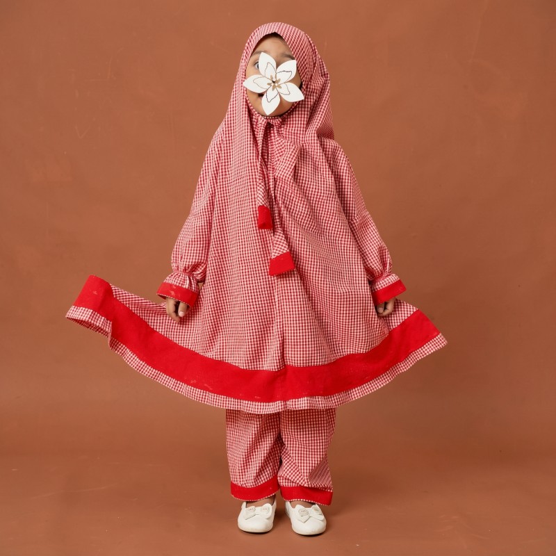 Kids mix Cotton grameen check Khimar Set  KCK502