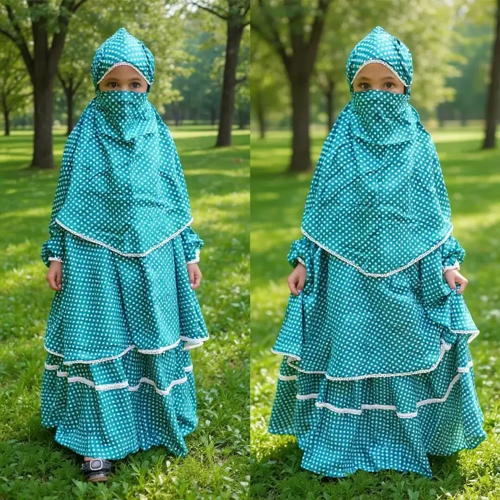 Kids Cotton Khimar Set with skart KCK102